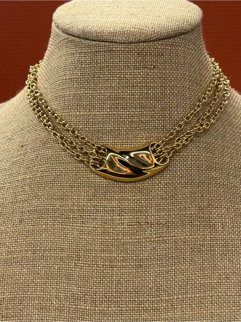 Vintage Monet 22k triple plated modernist choker length necklace